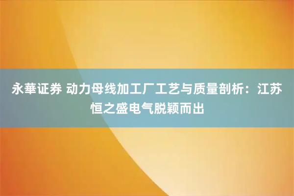 永華证券 动力母线加工厂工艺与质量剖析：江苏恒之盛电气脱颖而出