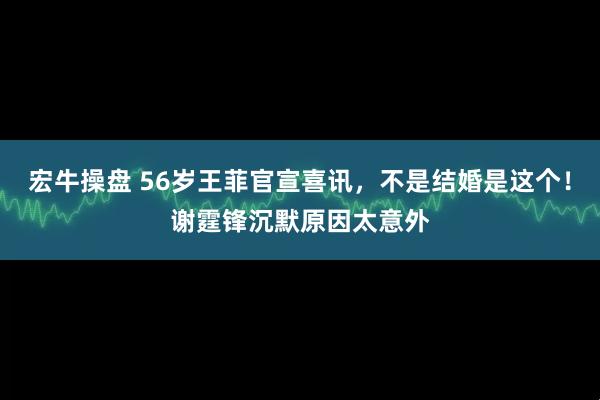 宏牛操盘 56岁王菲官宣喜讯，不是结婚是这个！谢霆锋沉默原因太意外